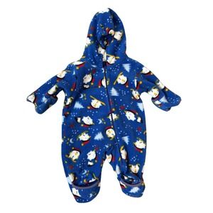 Columbia Fleece Bunting 0-6 Months Blue Penguin Snowman VTG Soft Warm‎ Snowsuit